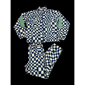 Melody Ehsani Checkered Track Suit Jacket And Joggers Set Blue White Green Sz S